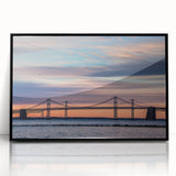 Large abstract wall art depicting Baltimore's skyline in muted gray and blue tones on a framed acrylic.