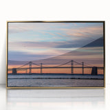 Mid-century modernist art of Baltimore skyline in gold and black tones on a framed acrylic.