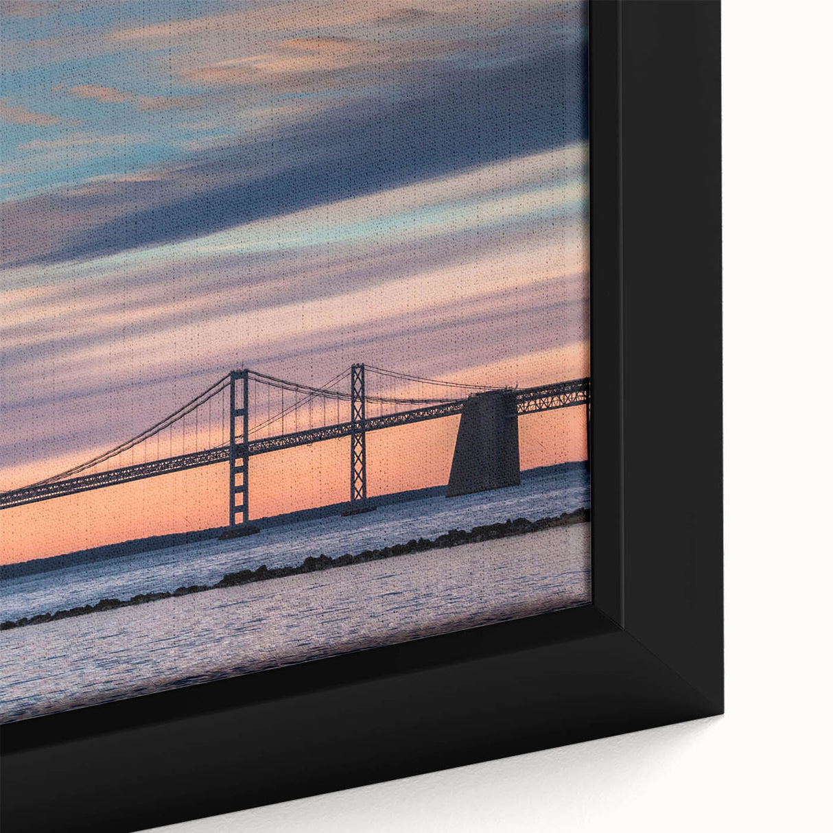Extra large framed canvas featuring a textured depiction of the Baltimore skyline in black with vibrant colorful accents.