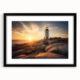 Abstract art print of a colorful Cape Cod landscape in textured style, framed in black, ideal for living room decor.