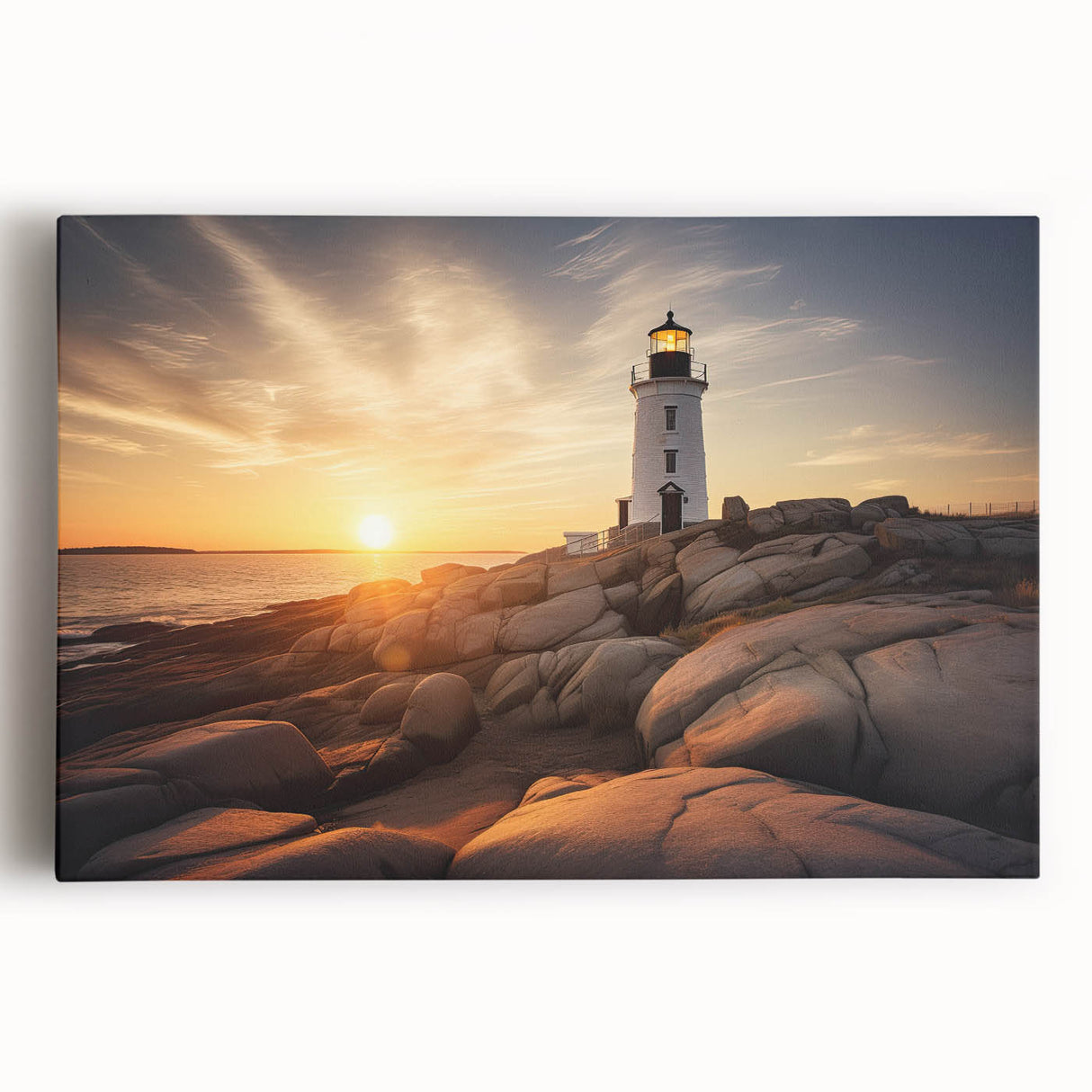Black and white stretched canvas featuring a serene Cape Cod landscape, ideal for kitchen wall art.