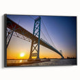 Black and white framed canvas of Detroit skyline in a vintage poster style, suitable for bedroom wall decor.