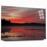 Acrylic glass print of a large abstract depiction of Michigan’s Upper Peninsula in cool blue and green tones.