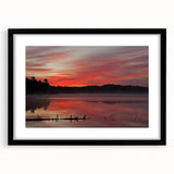 Abstract art print of Michigan's Upper Peninsula in vibrant colors on a large framed canvas, suitable for living room decor.