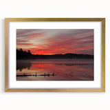 Extra large abstract art print of Michigan's Upper Peninsula in textured gold frame, suitable for living room decor.