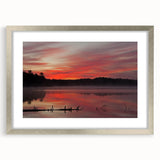 Textured abstract art print of Michigan's Upper Peninsula in muted earth tones, framed in silver, ideal for bedroom art.