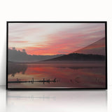 Large abstract wall art depicting Michigan's Upper Peninsula in muted earth tones, framed in black acrylic.