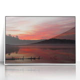 Acrylic framed print of Michigan's Upper Peninsula in art deco style, featuring muted green and blue tones.