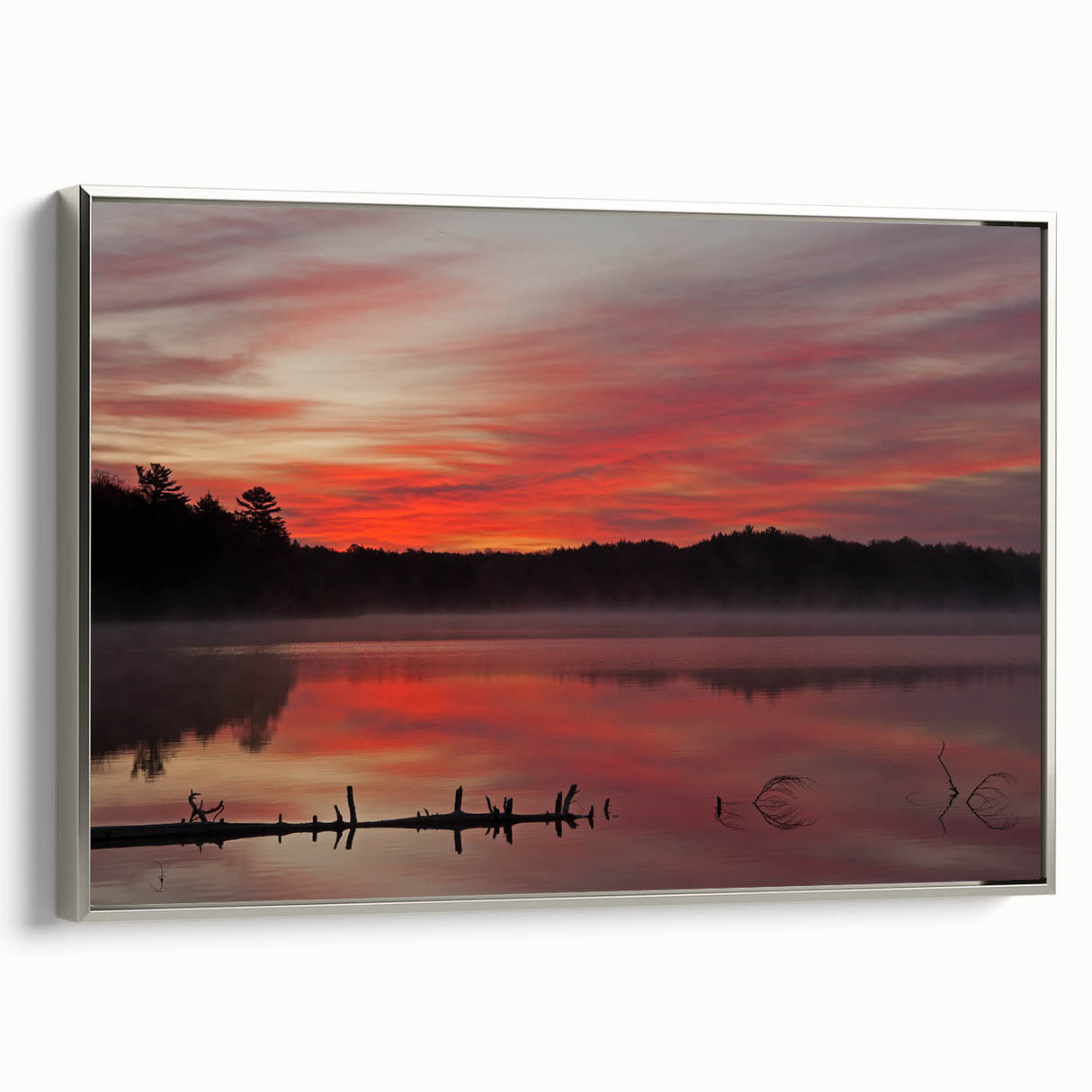 Framed canvas of a vintage-style Michigan Upper Peninsula landscape, featuring vivid autumn colors on a black background.