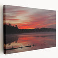 Large wall art depicting a serene Michigan Upper Peninsula landscape in muted green and blue tones on stretched canvas.