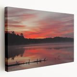 Large wall art depicting a serene Michigan Upper Peninsula landscape in muted green and blue tones on stretched canvas.