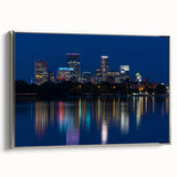 Framed canvas depicting a vintage-style Minneapolis landscape in colorful art tones.