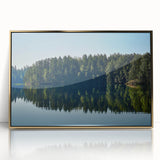 Mid-century modernist acrylic print of Mississippi scenery in gold frame, suitable for modern art wall decor.