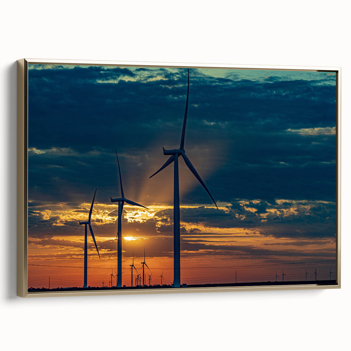 Framed canvas of Kansas City landscape with vintage poster style in black and gold tones, ideal for bedroom wall art.
