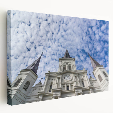 Stretched canvas print of St. Louis skyline in muted blue and gray tones, ideal for kitchen wall art.
