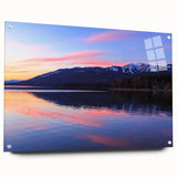 Acrylic print of a Montana landscape with lush greenery and mountain backdrop, ideal for dining room art.