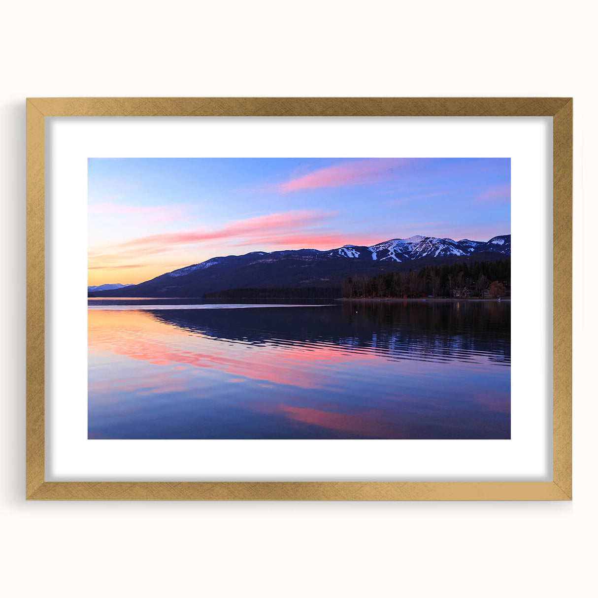 Extra large textured abstract art print featuring a Montana landscape in muted earth tones, framed in gold.