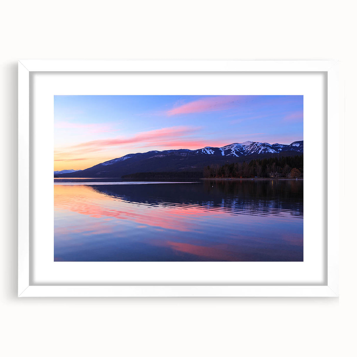 Abstract art print of Montana scenery in muted earth tones on a white-framed mat, suitable for bedroom or dining room decor.
