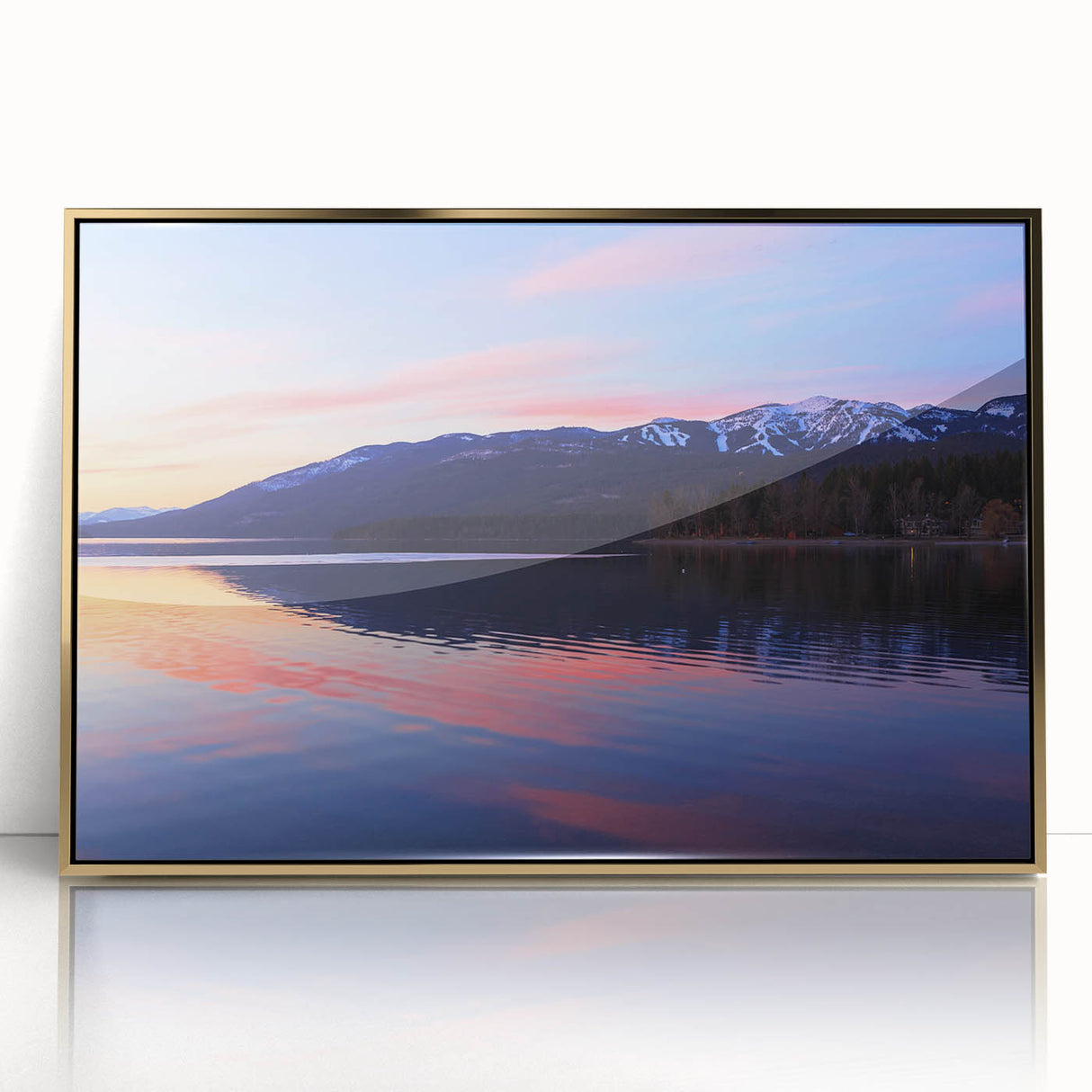 Large art print of a Montana landscape in gold and green tones on framed acrylic, suitable for modern nursery decor.