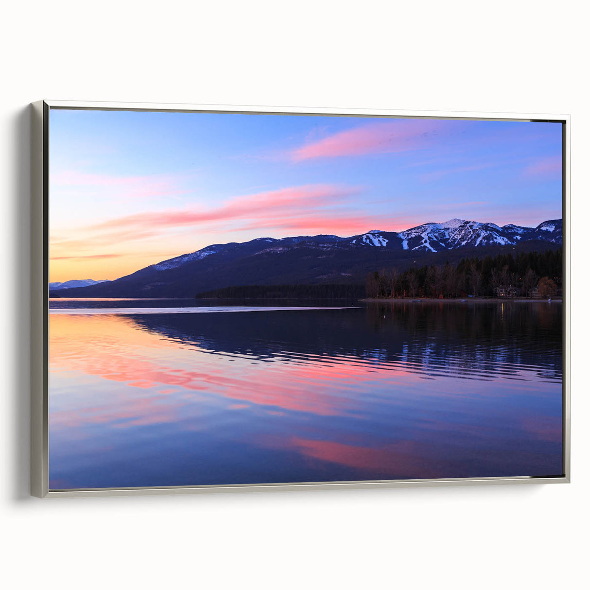 Landscape art painting of Montana scenery on framed canvas, featuring muted earth tones and vintage poster style.