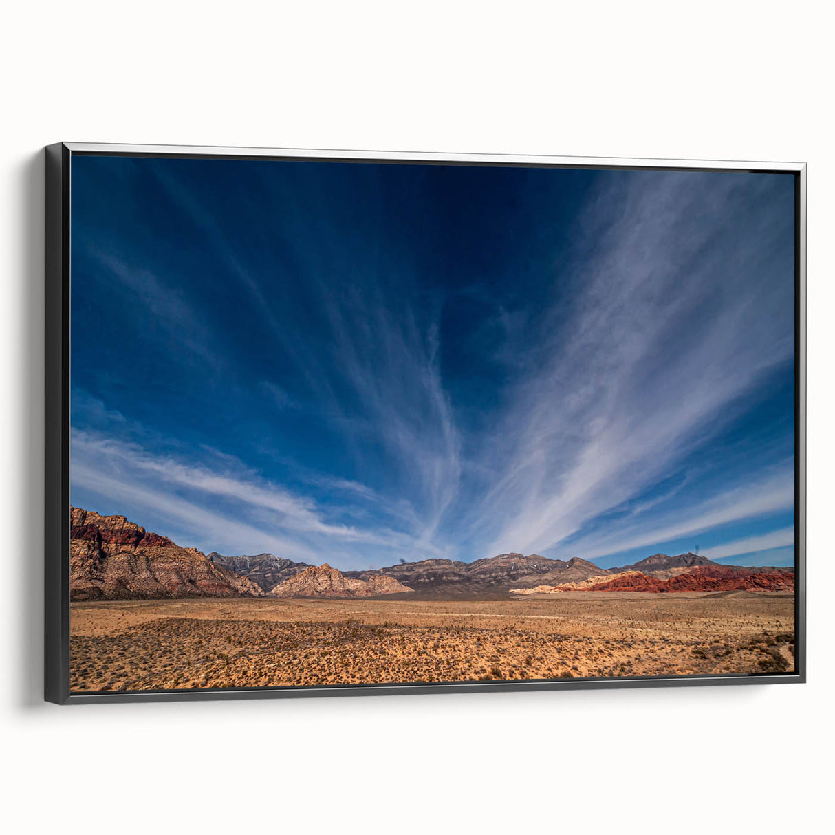 Black and white framed canvas of Las Vegas landscape, ideal for bedroom wall decor.