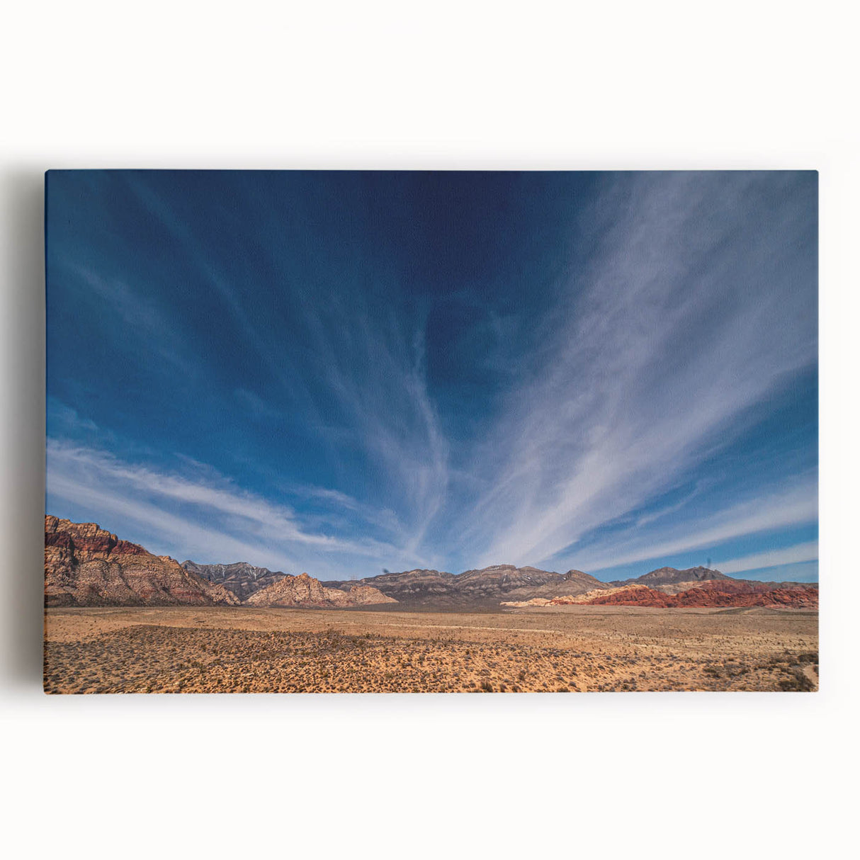 Black and white large art print of Las Vegas skyline on stretched canvas, ideal for kitchen wall art.