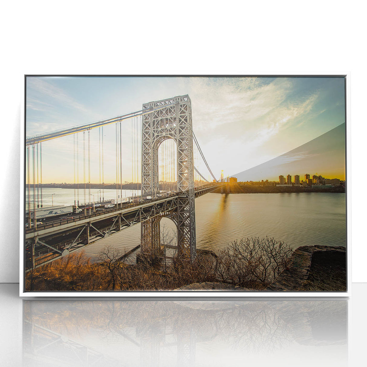 Art deco poster featuring a serene New Jersey landscape in muted earth tones, framed acrylic, ideal for nursery wall art.
