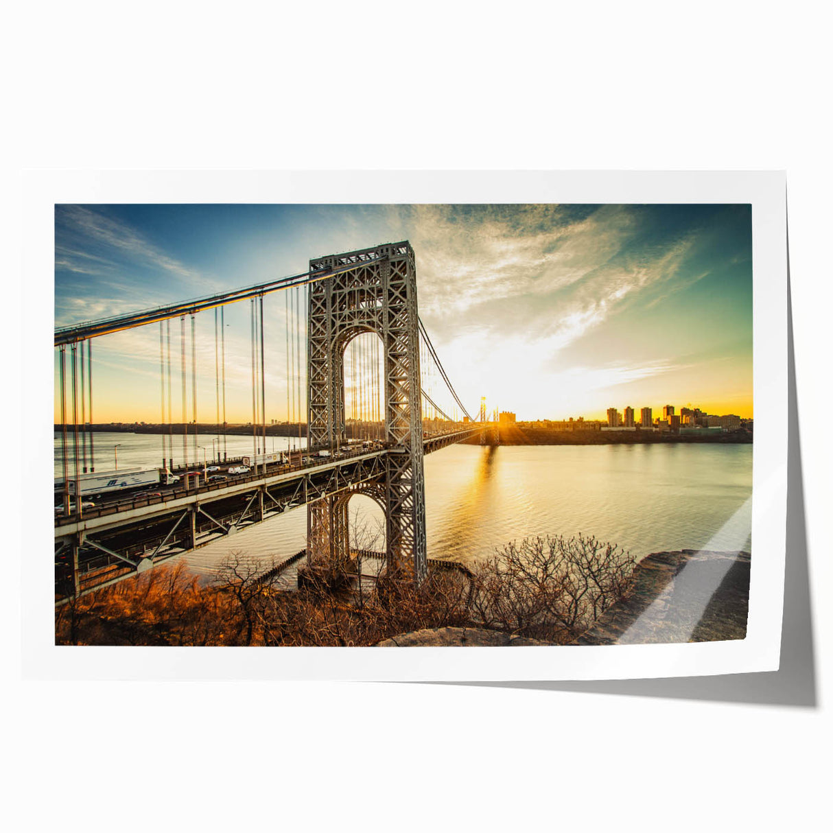 Rolled print of New Jersey scenery with soft pastel shades on canvas, suitable for art wall dining room.