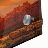 Large abstract wall art depicting New Mexico scenery in muted earth tones on acrylic glass.