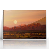 Art Deco poster featuring New Mexico scenery in muted earth tones on a framed acrylic, suitable for nursery or modern decor.