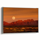 Framed canvas of a New Mexico landscape in vibrant colors with vintage poster style, ideal for living room decor.