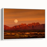 Vintage poster art of a New Mexico landscape in vibrant colors on a large framed canvas, ideal for living room decor.