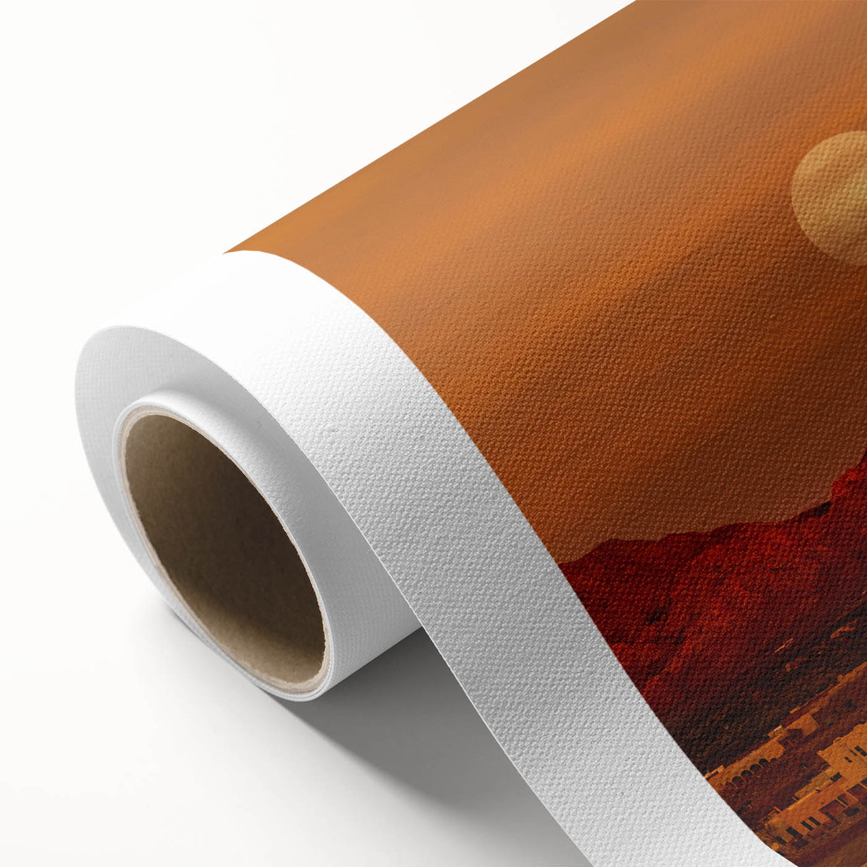 Art Deco poster of New Mexico scenery on rolled canvas, featuring earthy tones, ideal for nursery wall art.