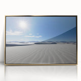 Mid-century modernist large art print depicting the White Sands in New Mexico, framed in gold acrylic.