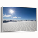 Vintage poster art of New Mexico's White Sands in vibrant colors on a framed canvas, suitable for large living room walls.