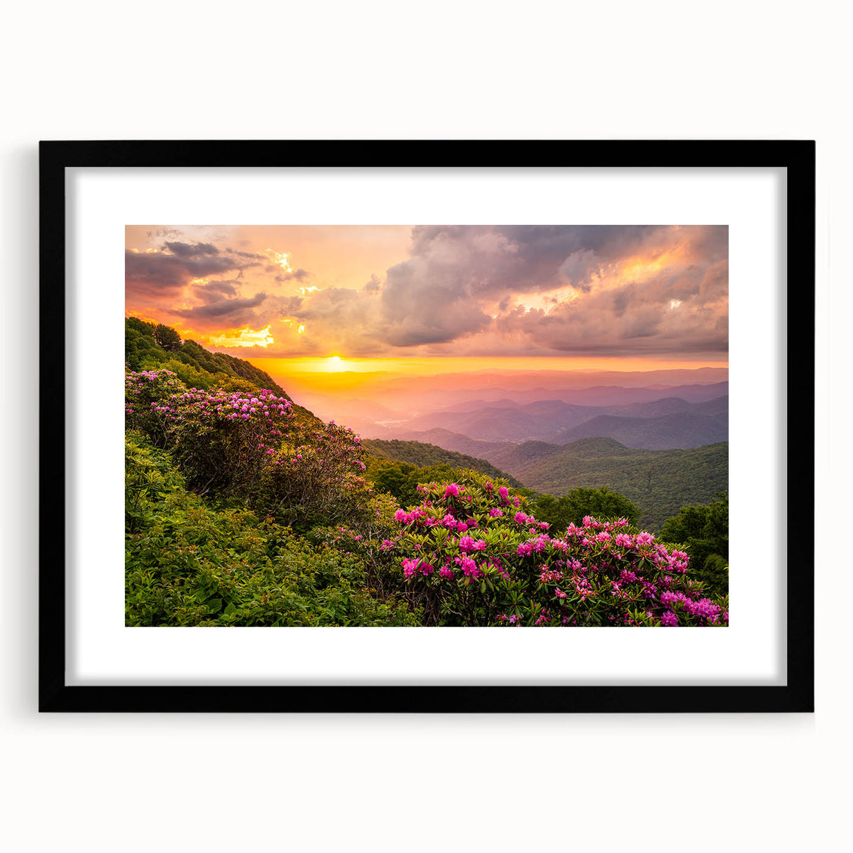 Extra large abstract art print of Blue Ridge, featuring textured, colorful palette on framed canvas.