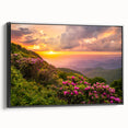 Black and white framed canvas of Blue Ridge landscape, ideal for bedroom wall art.