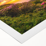 Art deco poster of Blue Ridge Mountains in muted blue tones on rolled canvas, suitable for dining room decor.