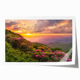 Blue Ridge Mountains landscape on rolled print, featuring soft blue and green hues.