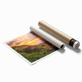 Blue Ridge mountain range in muted green and blue tones on a large rolled canvas, suitable for bathroom or living room decor.