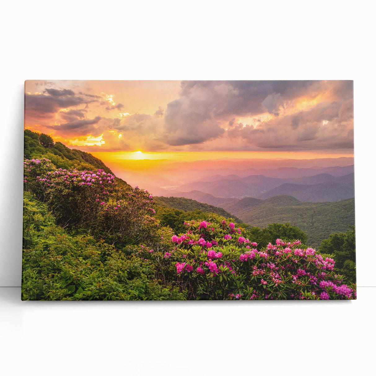 Black and white large art of the Blue Ridge scenery on stretched canvas, suitable for kitchen or bedroom wall decor.