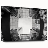 Acrylic print of Charlotte, North Carolina skyline in muted gray and blue tones, ideal for dining room art.