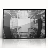 Large abstract wall art depicting Charlotte skyline in muted blue tones on framed acrylic, ideal for modern art wall decor.