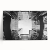 Black and white aerial view of Charlotte skyline on large stretched canvas, suitable as kitchen wall art or bedroom decor.