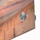 Acrylic print of Outer Banks, North Carolina, in abstract mid-century modernist style with cool blue hues.