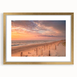 Extra large abstract art print of Outer Banks with textured design in gold frame, ideal for living room decor.