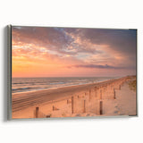 Framed canvas featuring a vintage-style landscape painting of the Outer Banks in North Carolina.