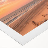 Art Deco poster of Outer Banks in muted blue and beige tones on rolled canvas, suitable for dining room decor.