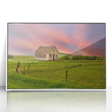 Acrylic print of North Dakota scenery in art deco style, framed in white, suitable for modern nursery decor.