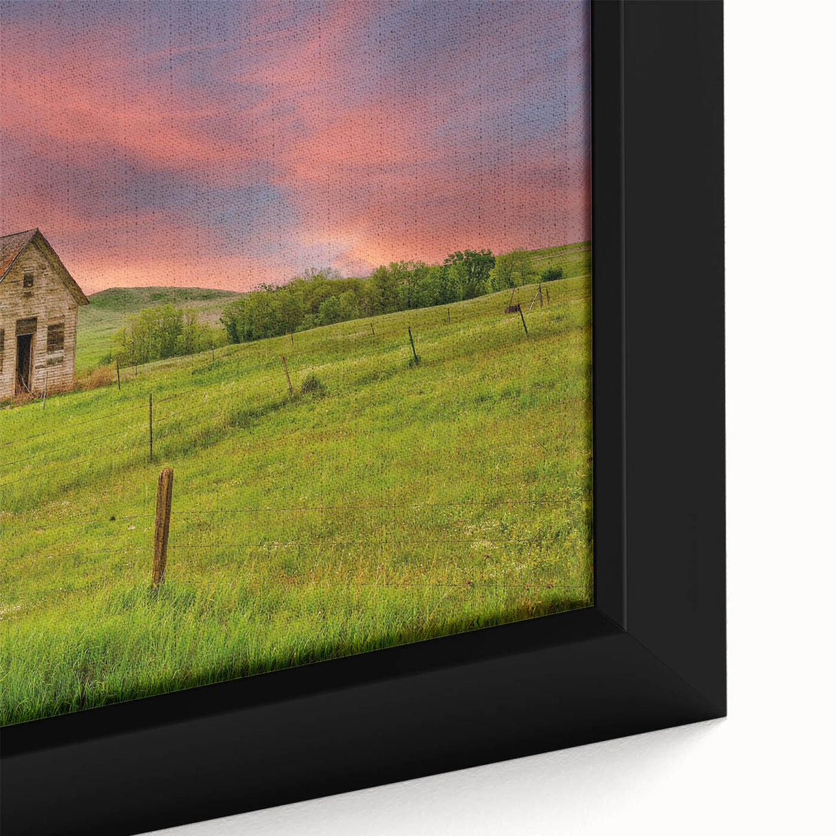 Black wall art featuring a textured North Dakota landscape in vibrant colors on a framed canvas, ideal for living room decor.